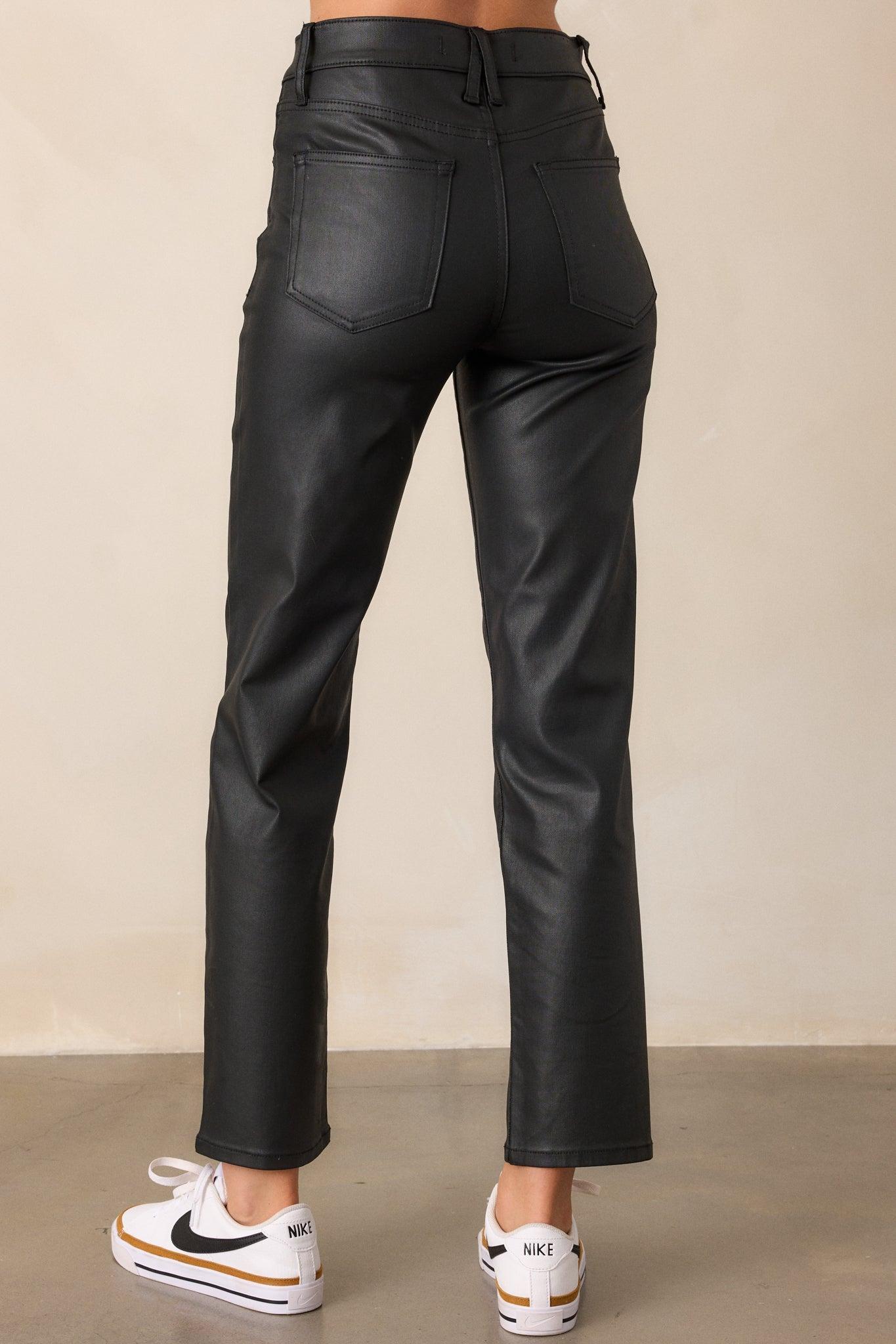 Emerging Love Black Faux Leather Straight Leg Pants Product Image