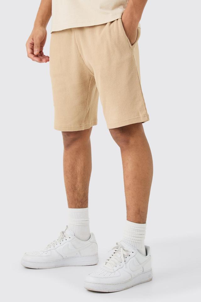 Slim Mid Length Waffle Short | boohooMAN USA Product Image