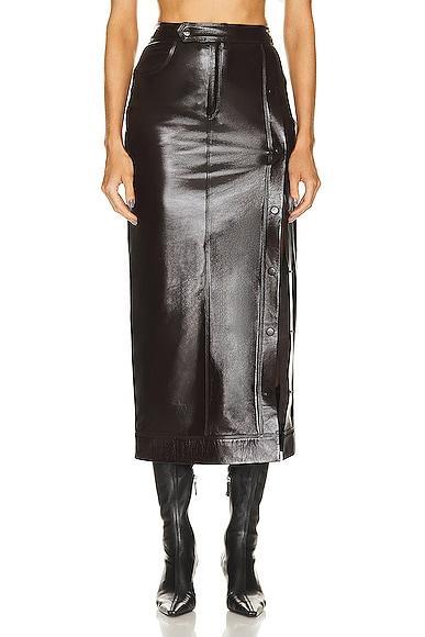 Zeynep Arcay Snapped Maxi Leather Skirt in Brown Product Image