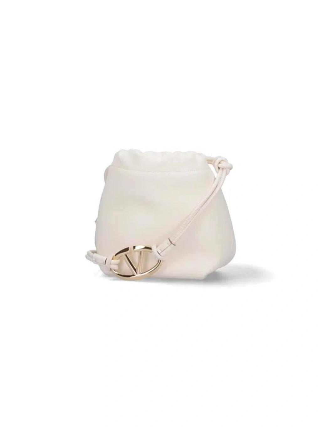 VALENTINO GARAVANI Mini Vlogo Bucket Bag With Pouf In White Product Image