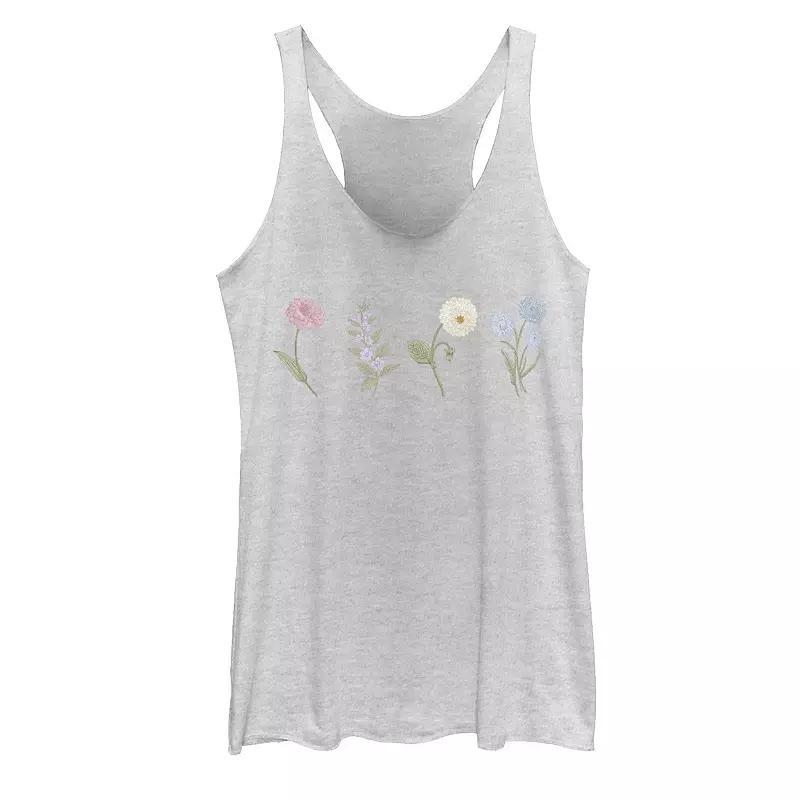 Juniors Embrace Flower Stems Tank Top, Girls White Grey Product Image