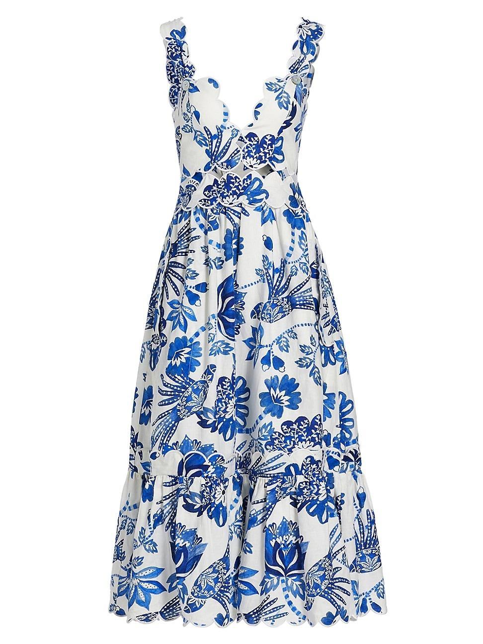 Womens Flowerful Birds V-Neck Midi-Dress Product Image