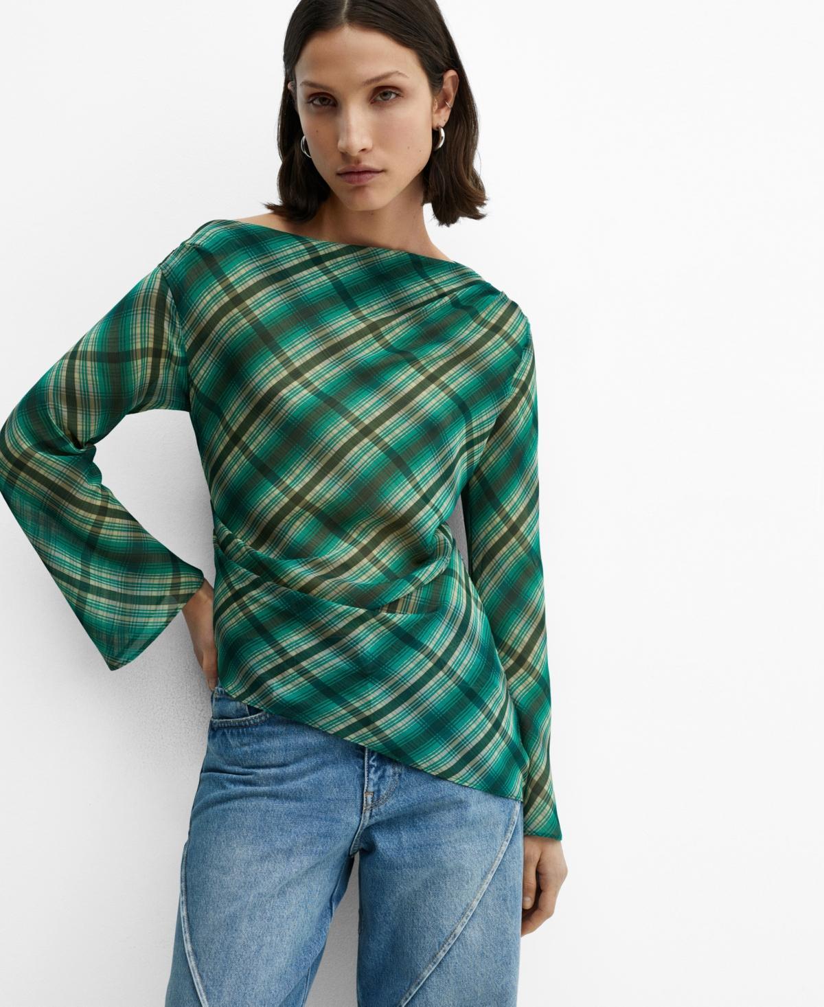 Mango Womens Asymmetric Checked Blouse Product Image