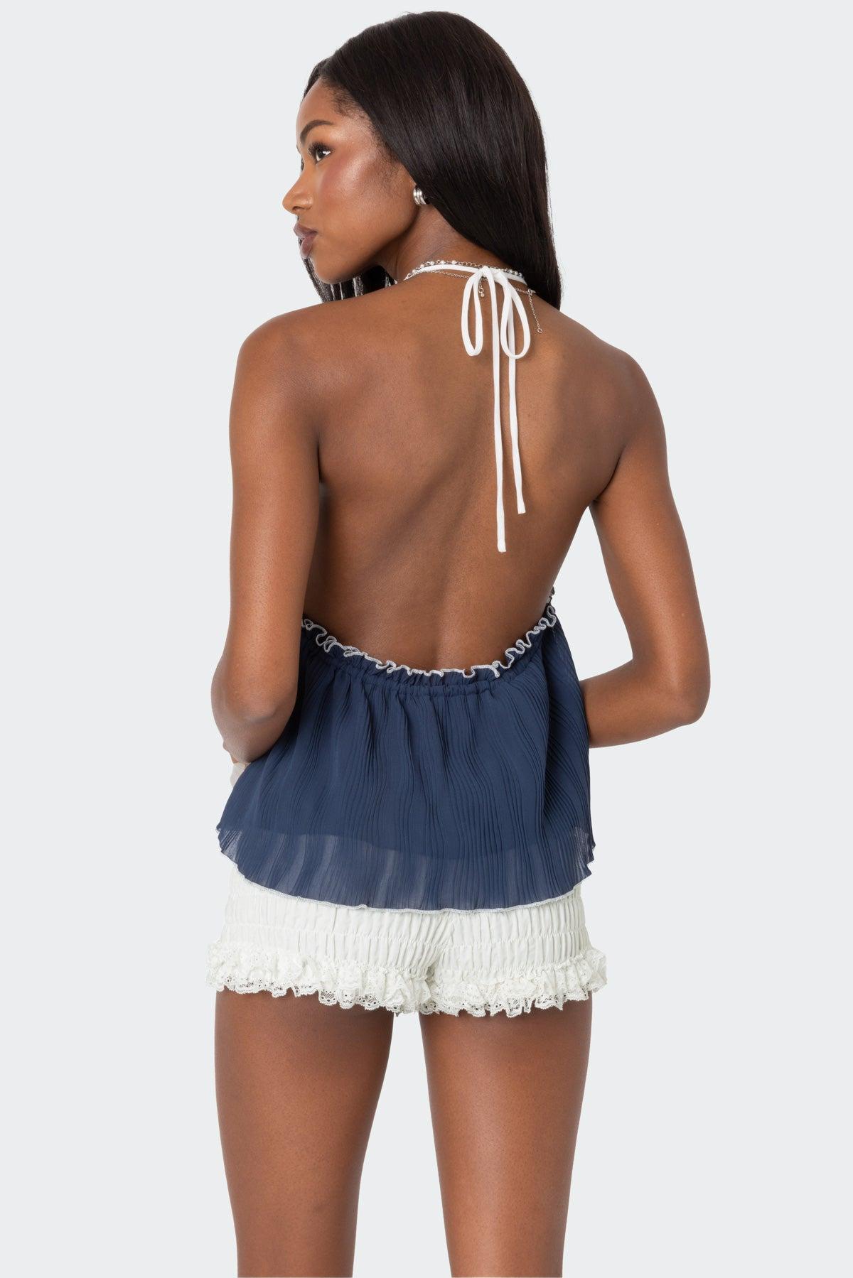 Crinkled Split Front Halter Top Product Image