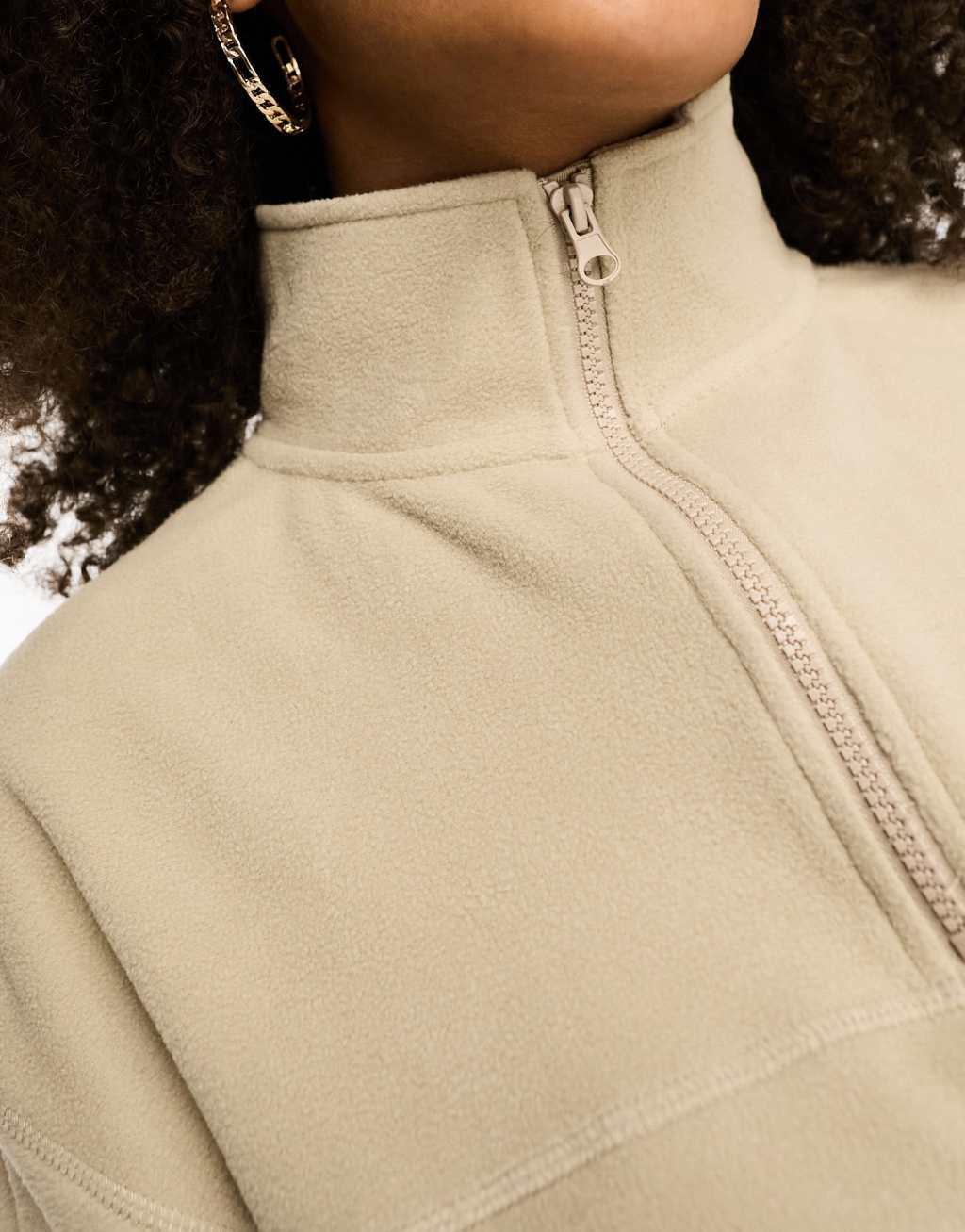 ASOS DESIGN half zip fleece in stone Product Image