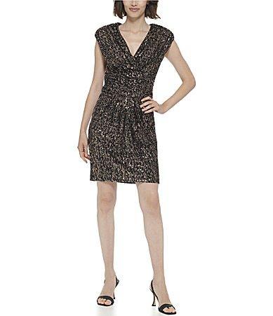 Calvin Klein Womens Sequined Surplice-Neck Dress Product Image