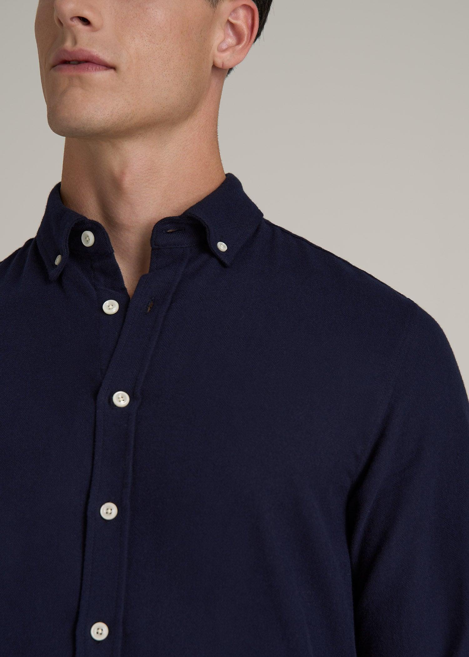 Midweight Brushed Flannel Button Shirt for Tall Men in Evening Blue Product Image