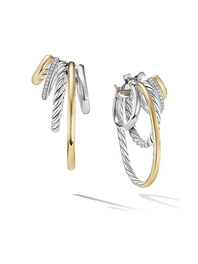 Womens DY Mercer Multi Hoop Earrings in Sterling Silver with 18K Yellow Gold and Pav Diamonds Product Image