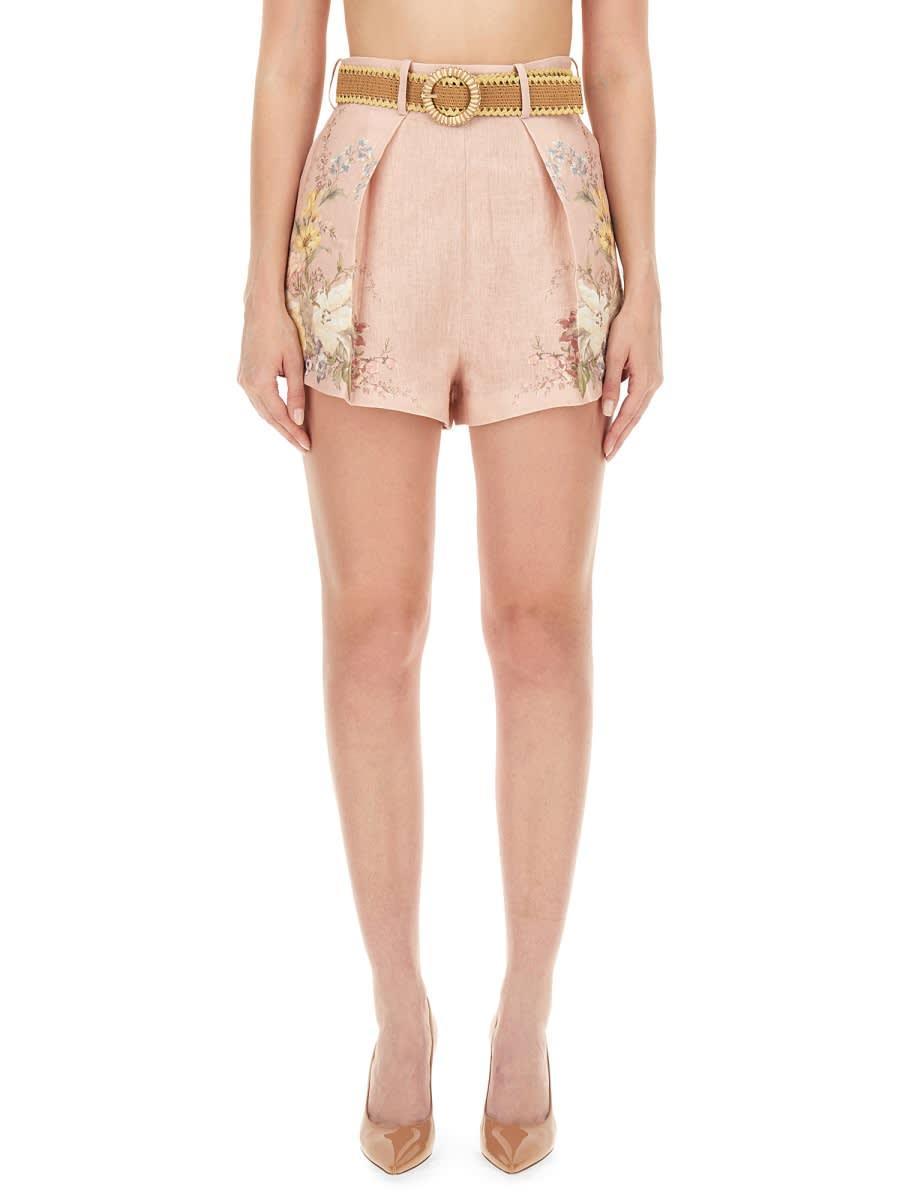 ZIMMERMANN Waverly Tuck Shorts Pink In Pink Floral Product Image