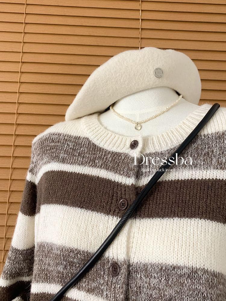 Round Neck Striped Cardigan Product Image