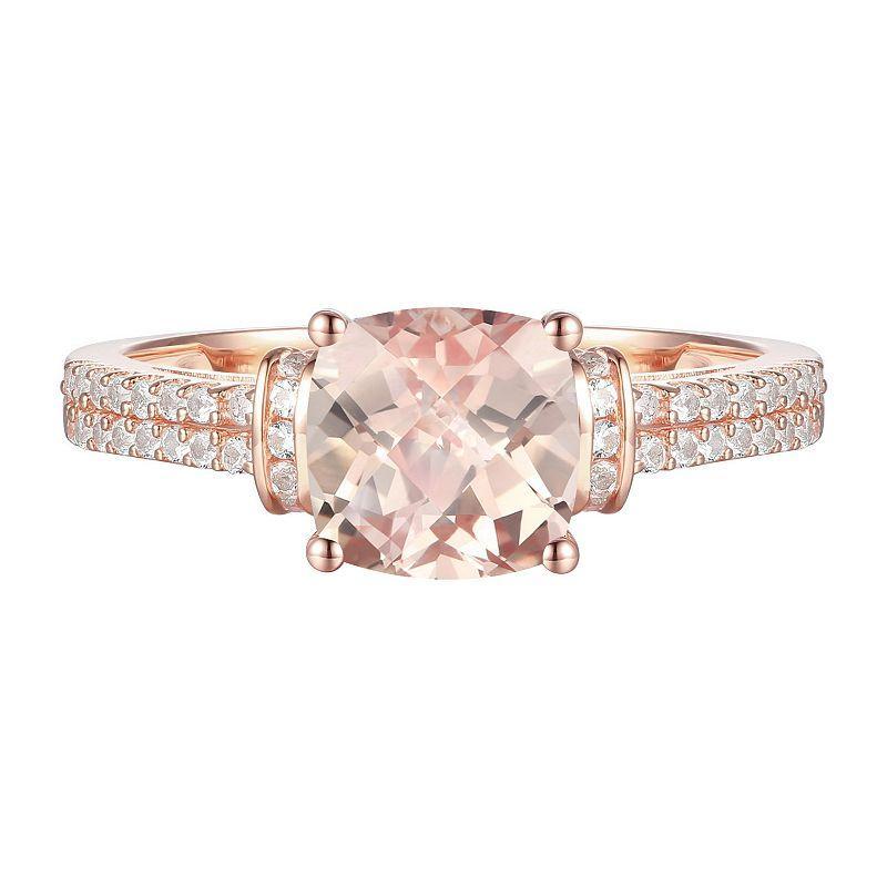 14k Rose Gold Over Silver Lab-Created Morganite & Lab-Created White Sapphire Ring, Womens Product Image