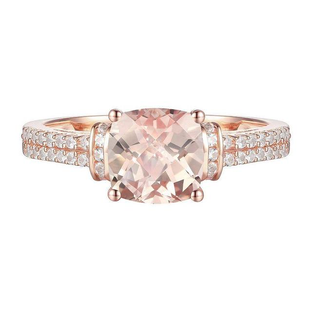 14k Rose Gold Over Silver Lab-Created Morganite & Lab-Created White Sapphire Ring, Womens Pink Product Image