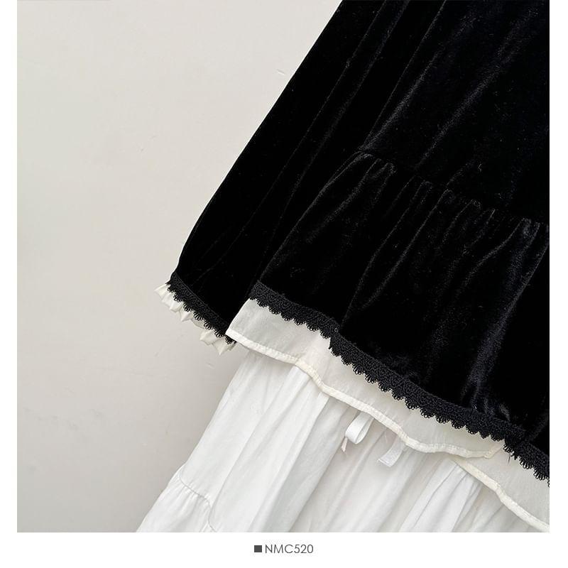 Contrast Ruffle-Trim Velvet Shirt Product Image