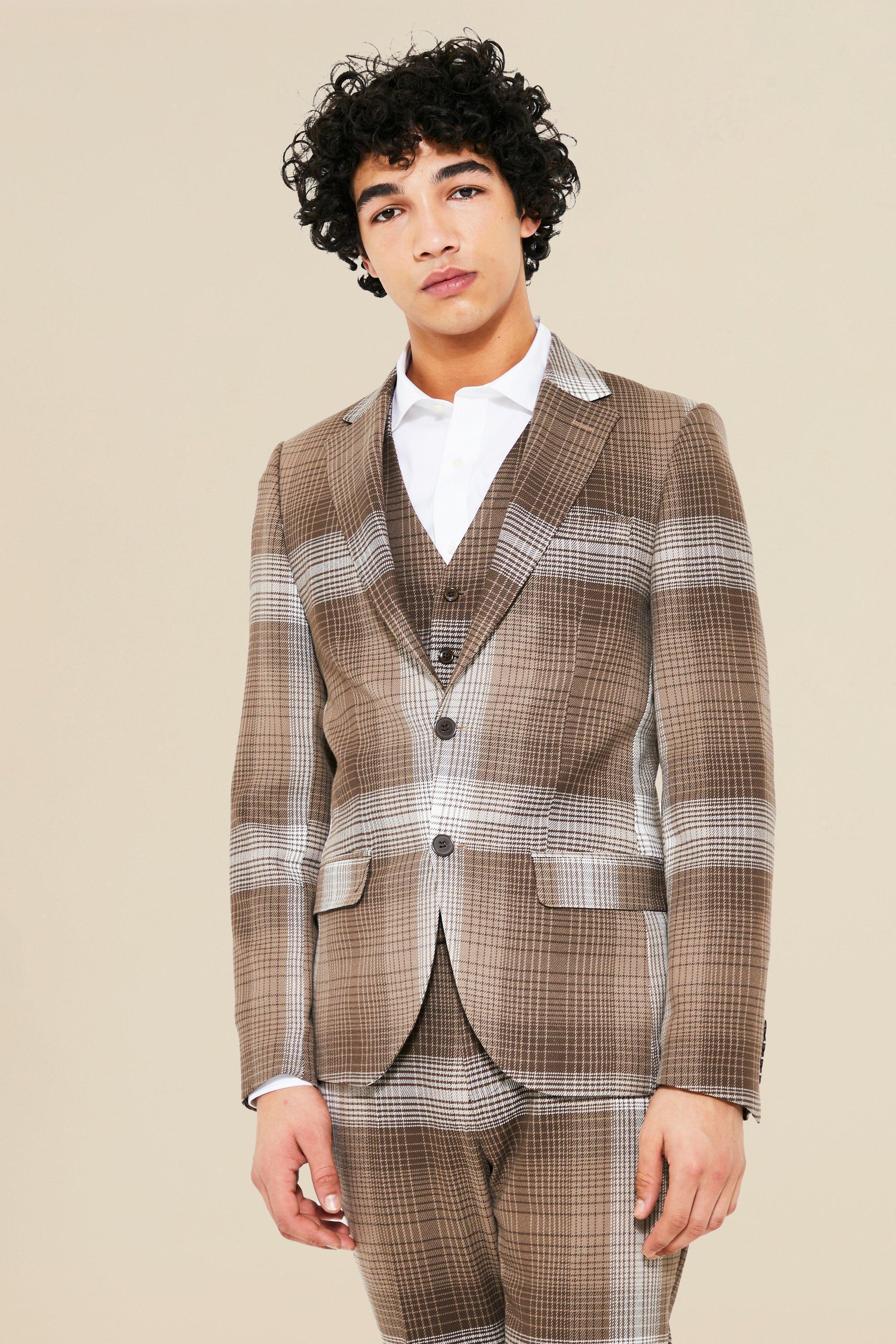 Single Breasted Skinny Plaid Suit Jacket | boohooMAN USA Product Image