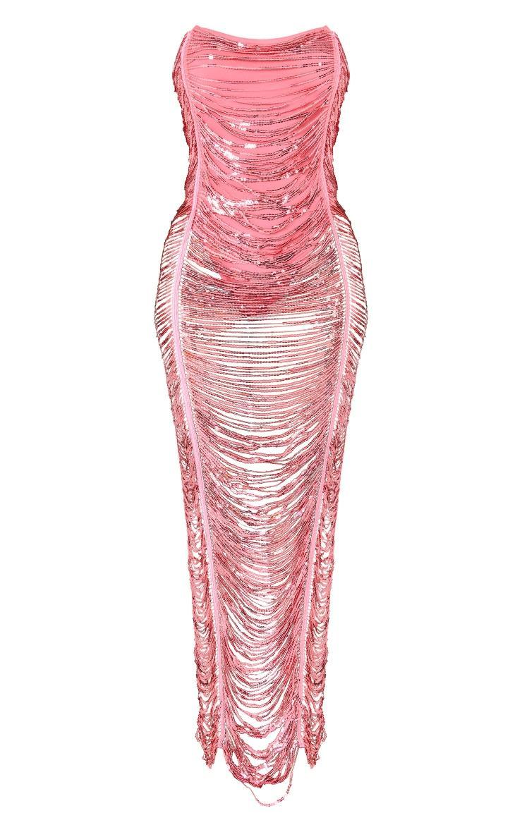 Shape Hot Pink Sequin Fringe Bandeau Midaxi Dress Product Image