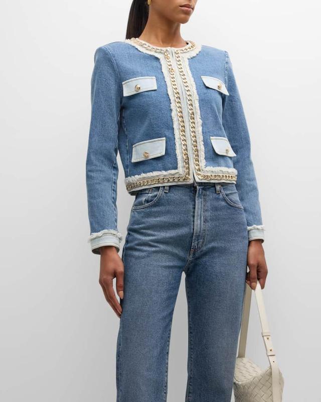 Landon Denim Chain-Trim Cropped Jacket Product Image