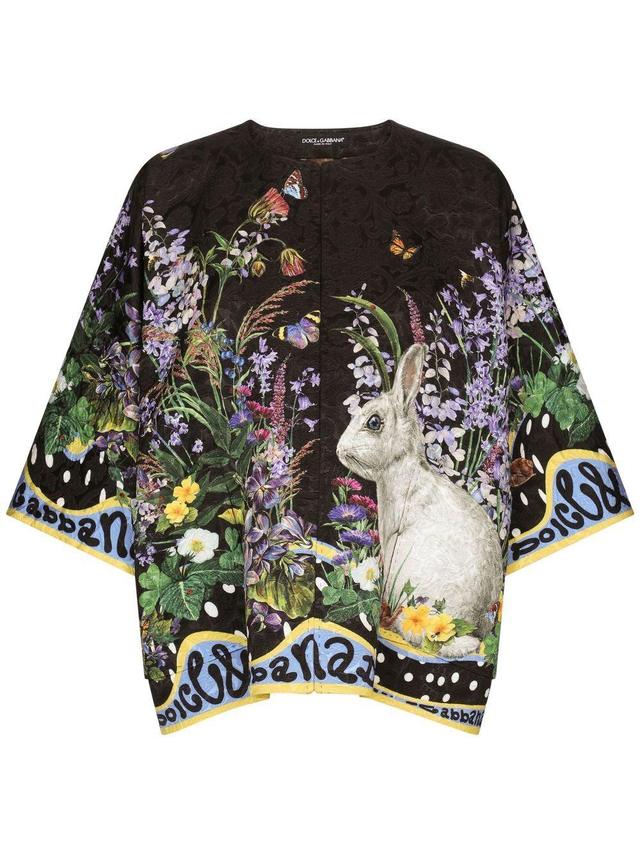 DOLCE & GABBANA Rabbit-print Single-breasted Brocade Jacket In Conigli Fdo Nero Product Image