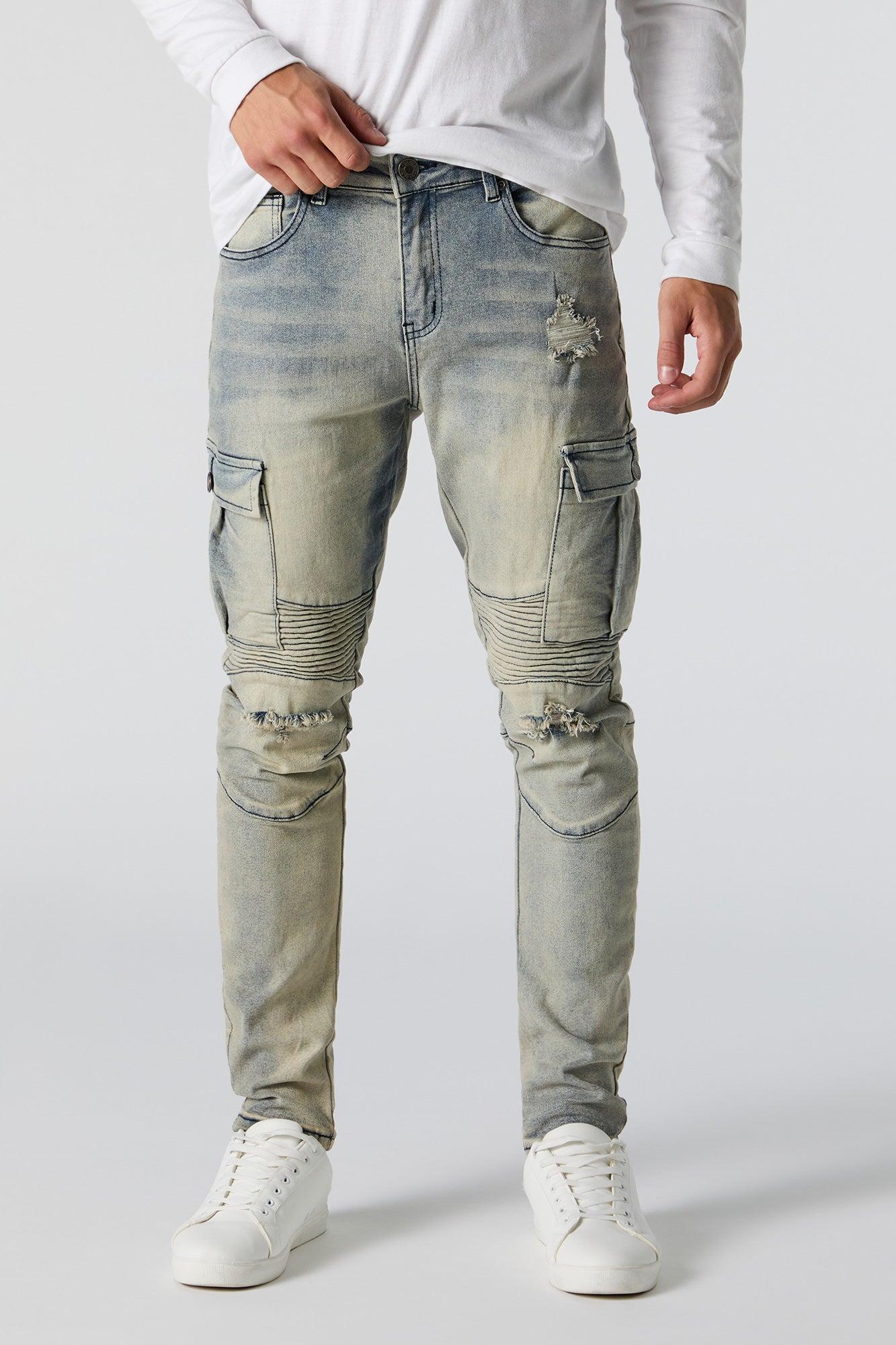 Distressed Skinny Moto Cargo Jean Male Product Image