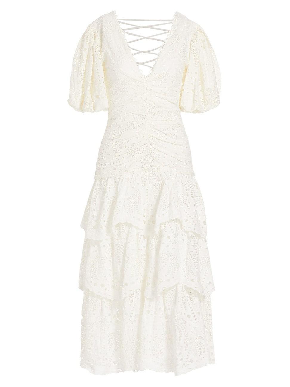 Farm Rio Eyelet Puff Sleeve Midi Dress Product Image