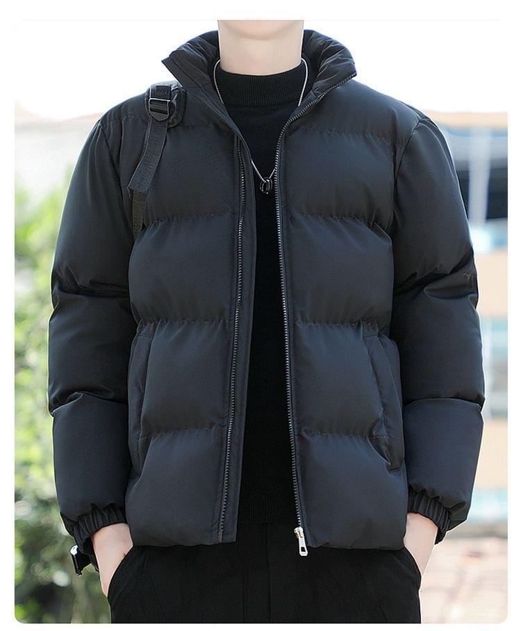 Stand Collar Plain Zip-Up Puffer Jacket Product Image