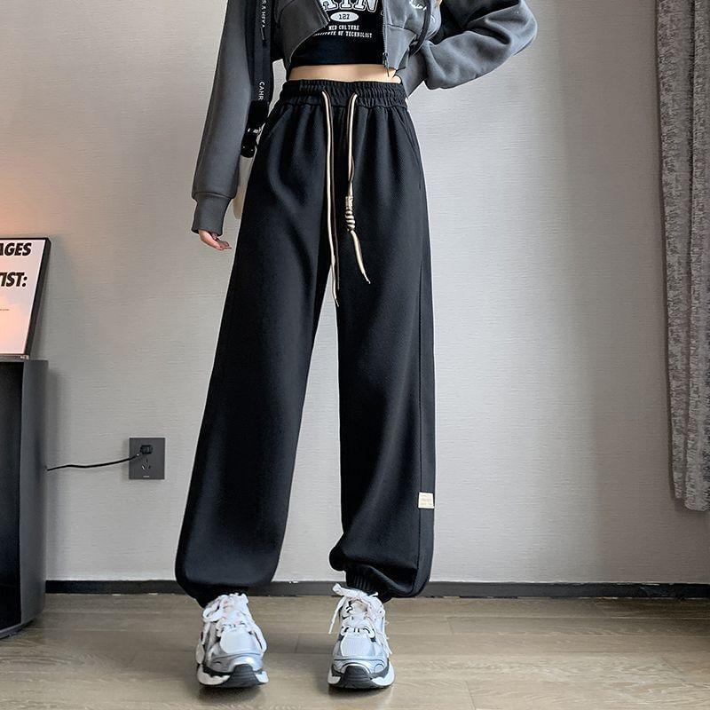 Drawstring Waist Plain Wide Leg Pants Product Image