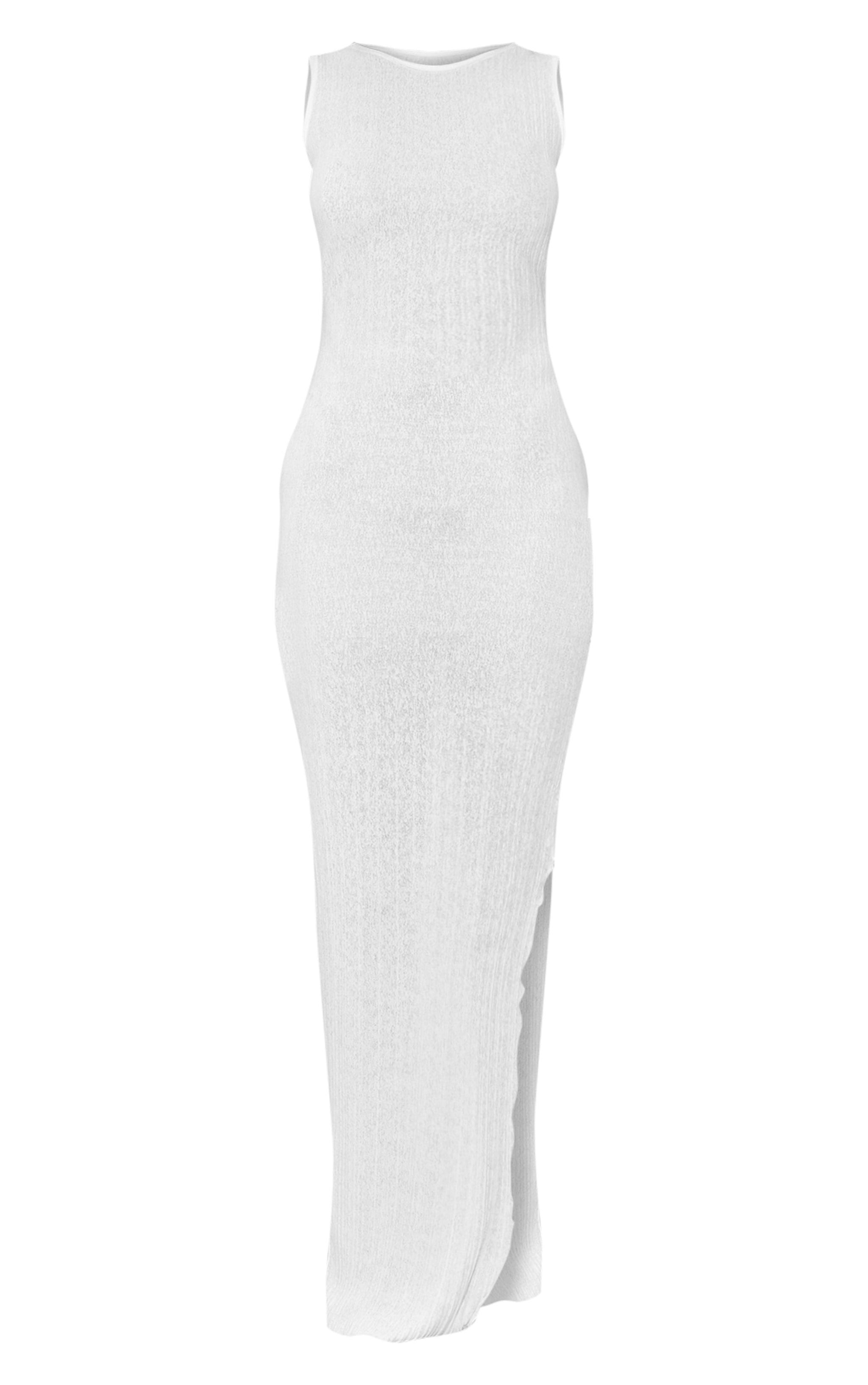 Petite White Open Back Sheer Textured Maxi Dress Product Image