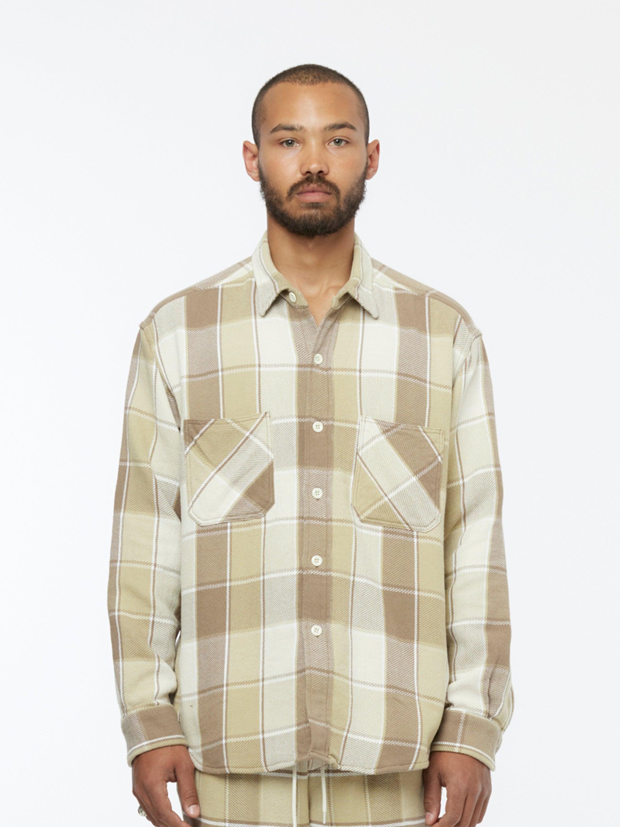 Checkered Pajama Shirt (Beige) Product Image