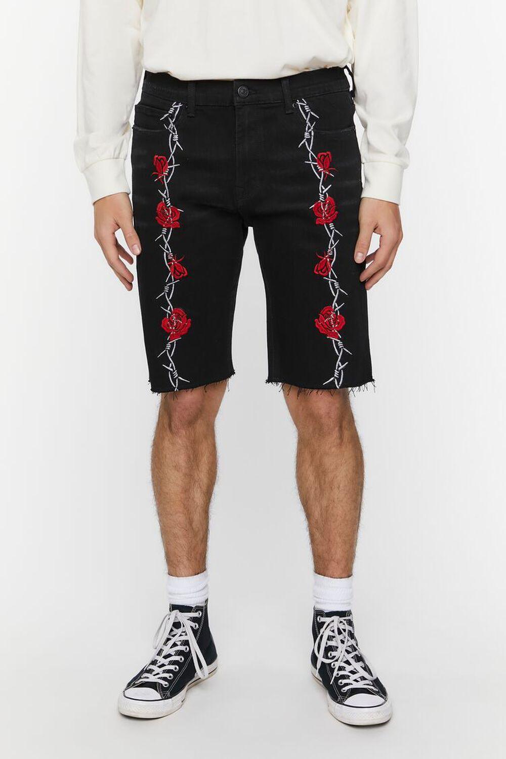 Embroidered Wire & Roses Denim Shorts | Forever 21 Product Image