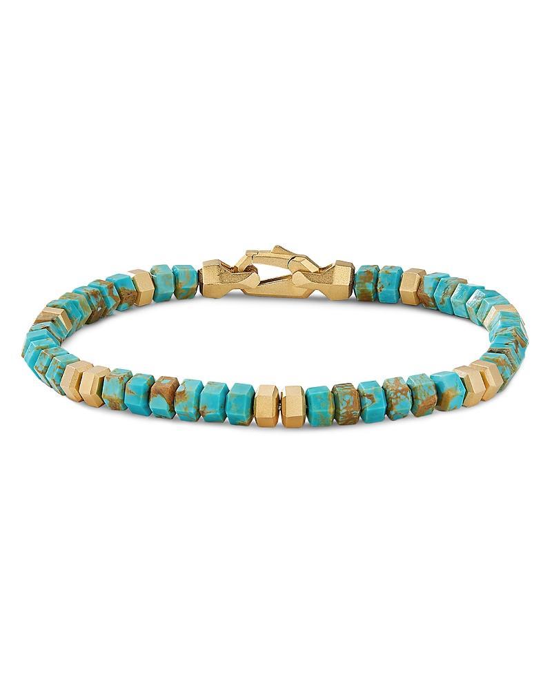 David Yurman Mens 18K Yellow Gold Spiritual Beads Tyrone Turquoise Bead Bracelet Product Image