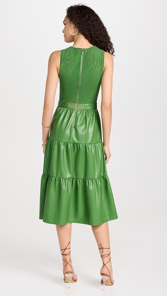 alice + olivia Conley Vegan Leather Tiered Midi Dress | Shopbop Product Image