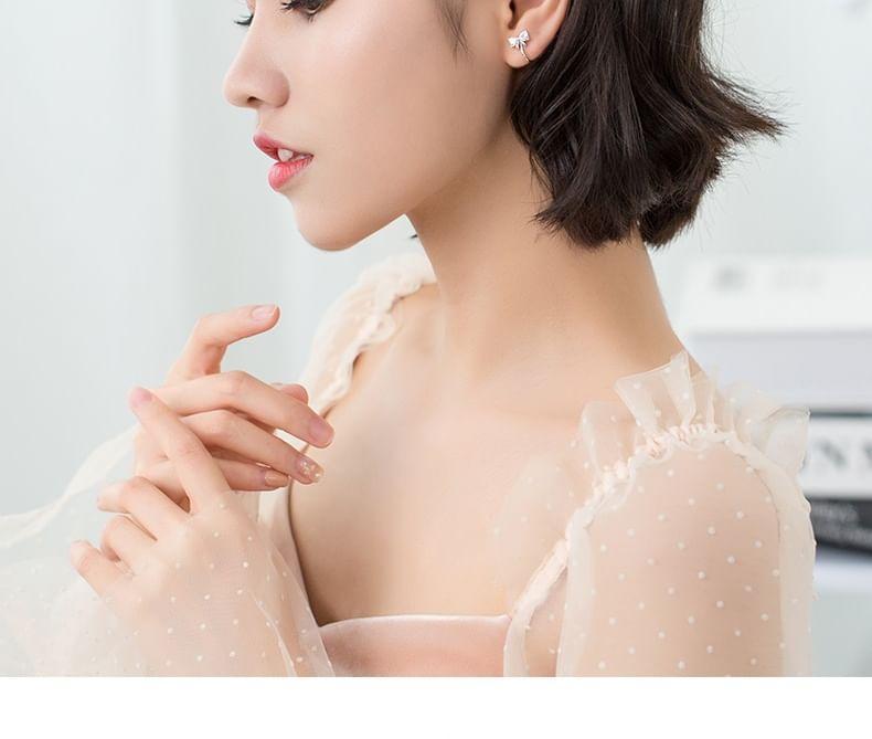 S925 Sterling Silver Bow Rhinestone Ear Cuff Product Image