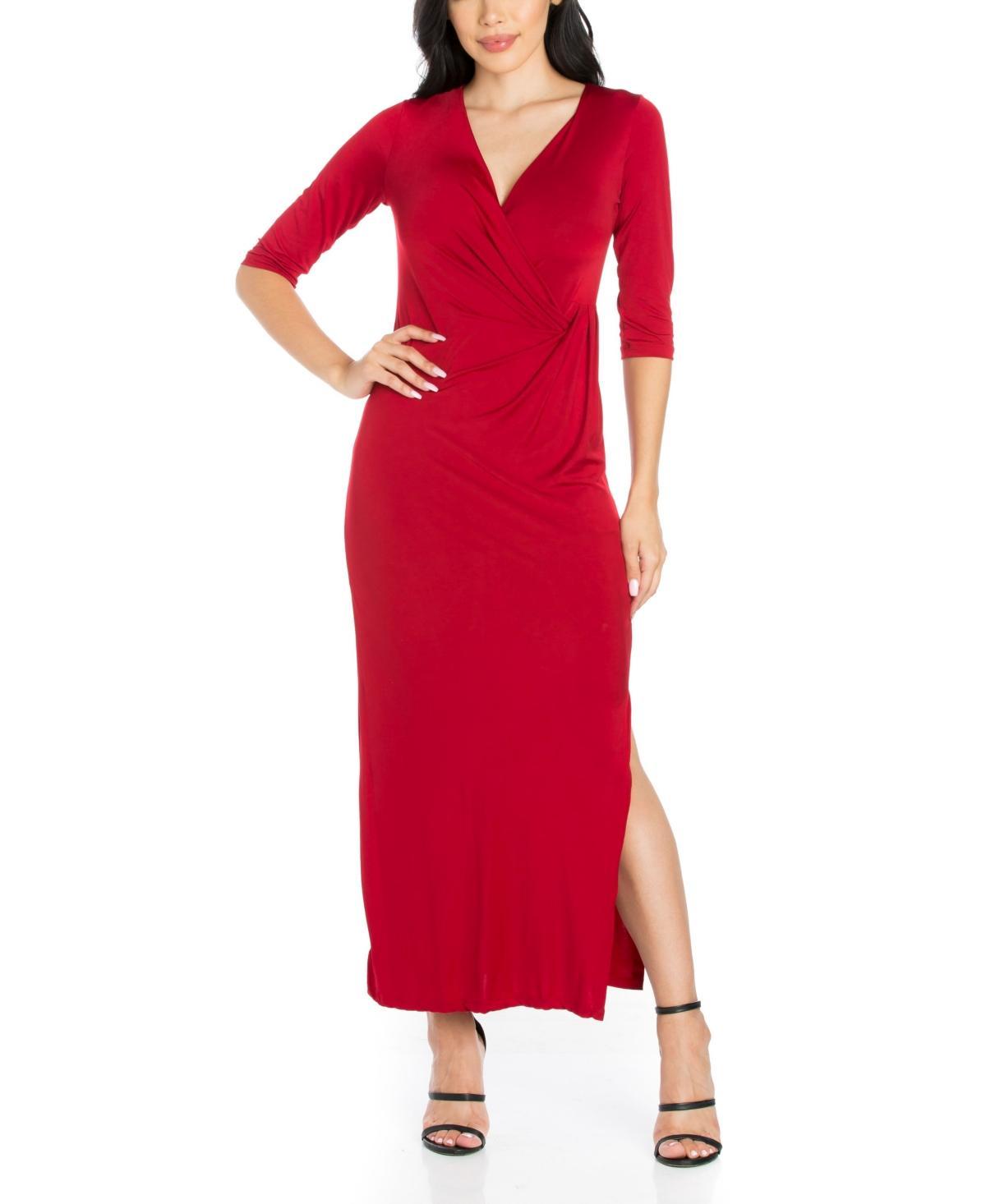 Womens Fitted V-Neck Side Slit Maxi Dress Product Image