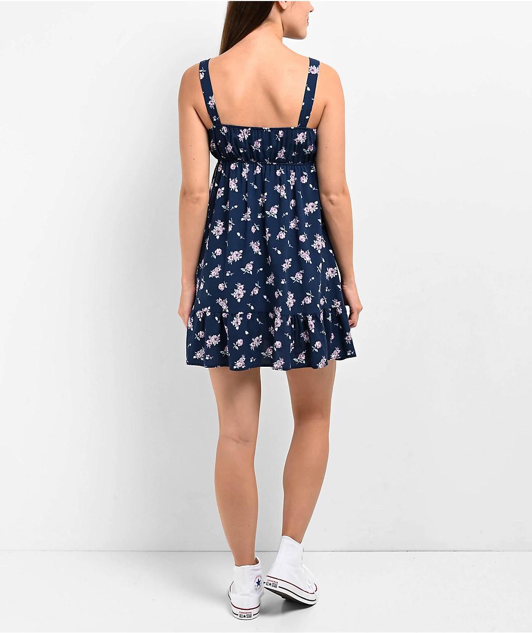 Spicychix Dark Floral Blue Dress Product Image