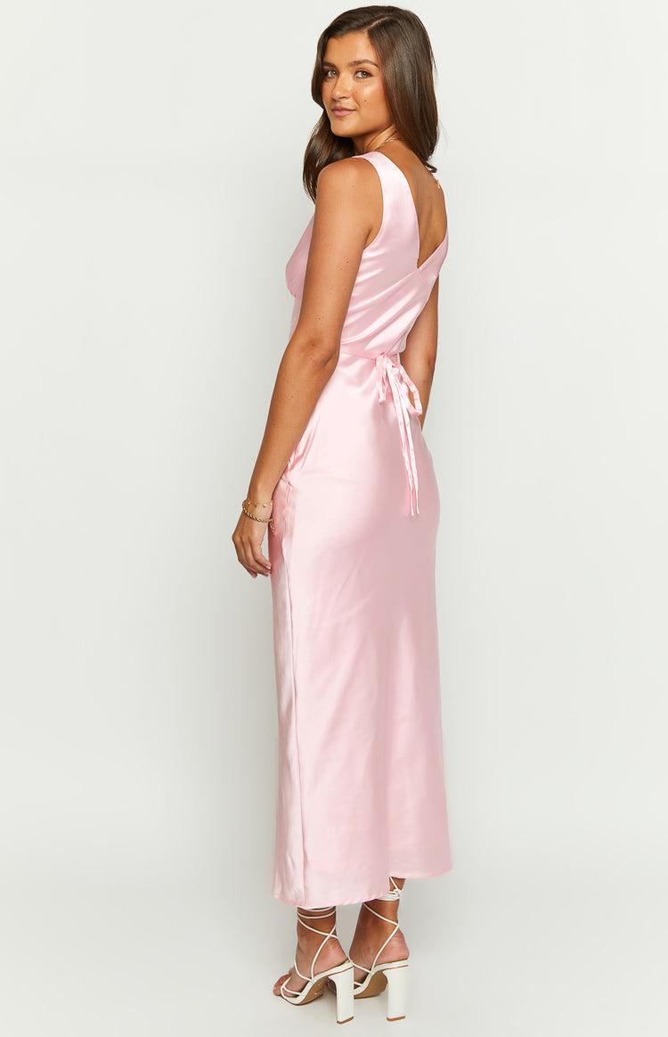 Verlaine Pink Satin Maxi Dress Product Image