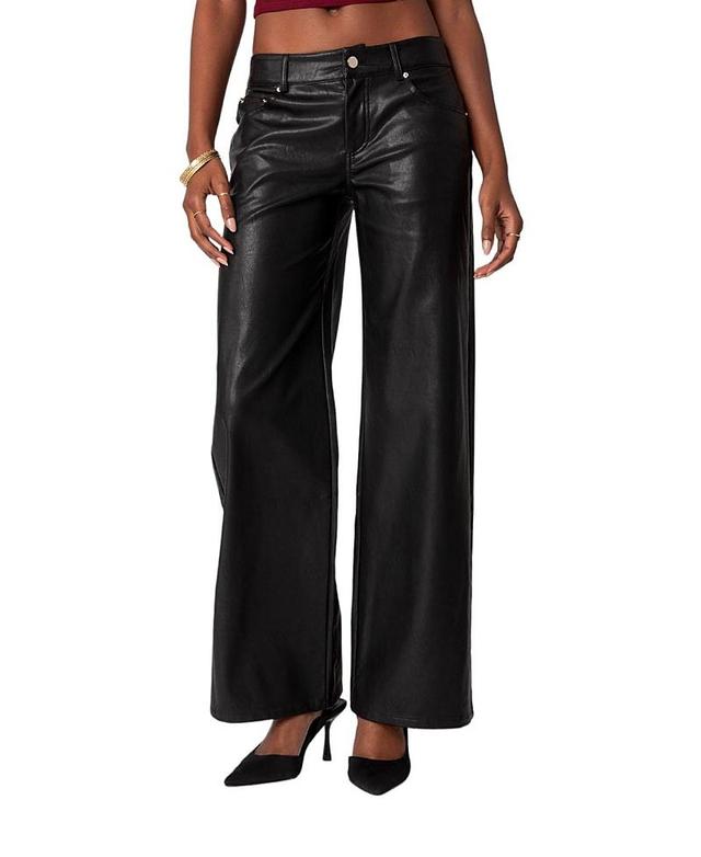 EDIKTED Straight Leg Faux Leather Jeans Product Image