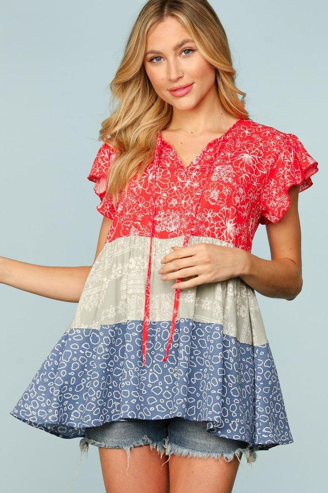 Boho in Blue Babydoll Ruffle Top (1XL - 2XL) Product Image