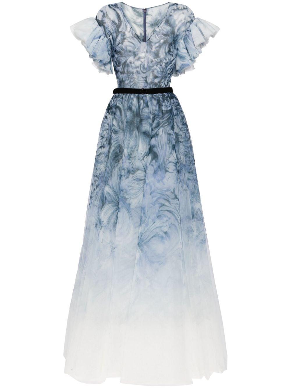 abstract-print belted gown Product Image