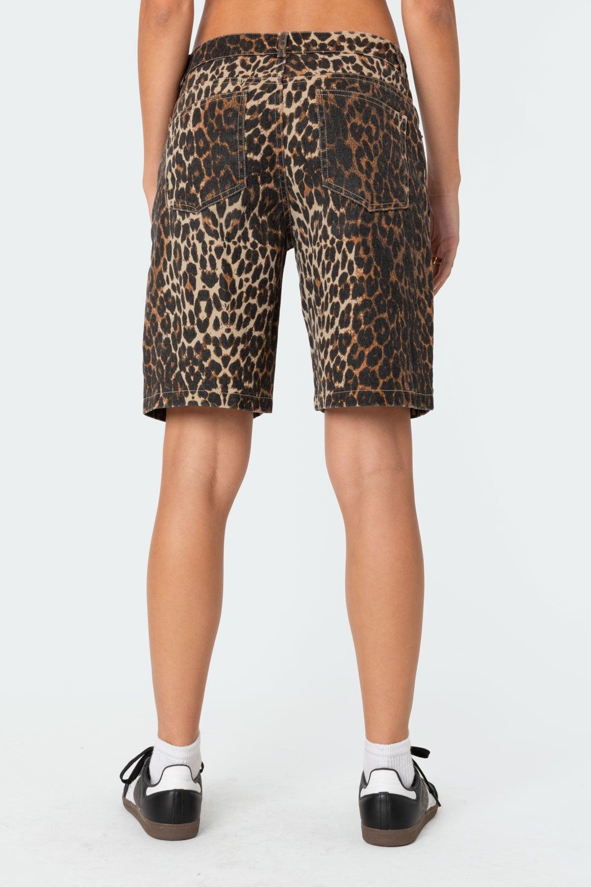 Leopard Low Rise Denim Bermuda Shorts Product Image