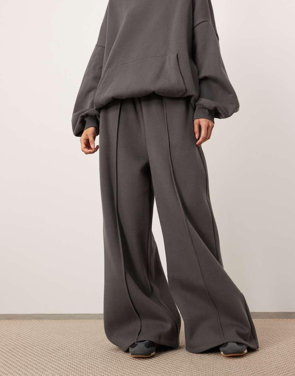 ASOS EDITION premium oversized heavy weight wide leg sweatpants with seam detail in charcoal Product Image