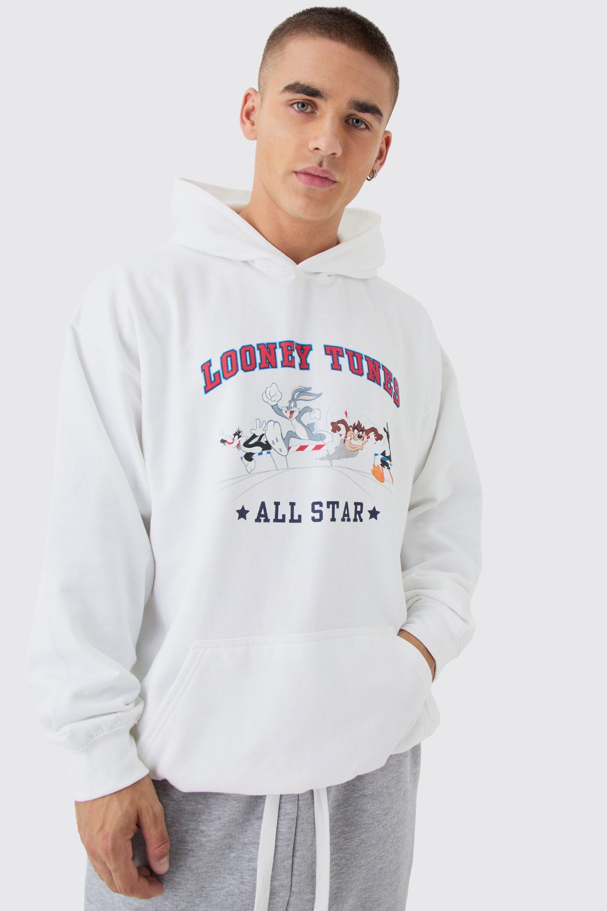 Oversized Looney Tunes License Multi Print Hoodie | boohooMAN USA Product Image