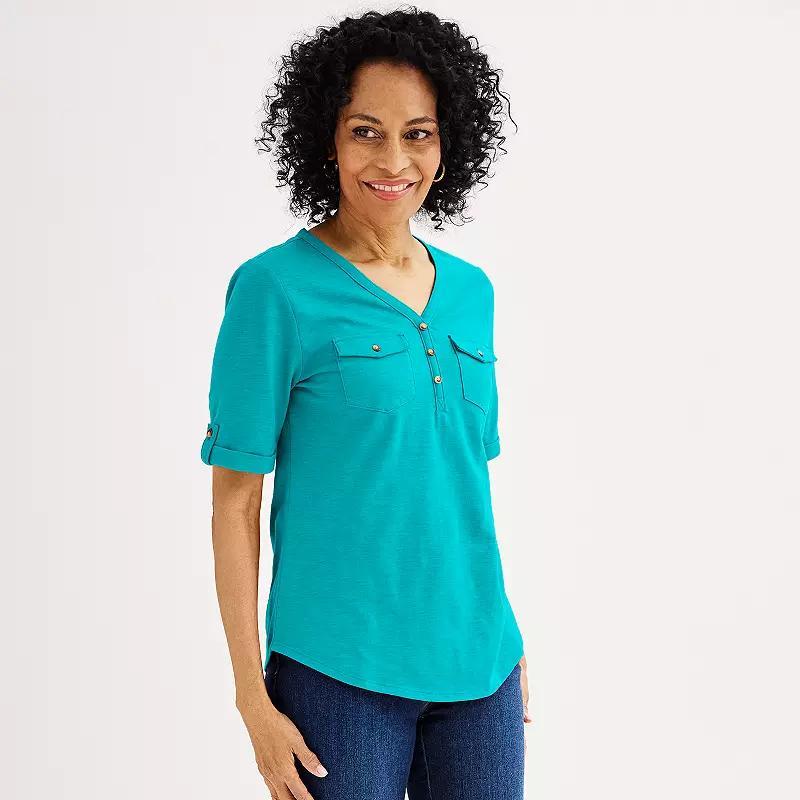 Womens Croft & Barrow Elbow Sleeve Utility Henley Top Product Image