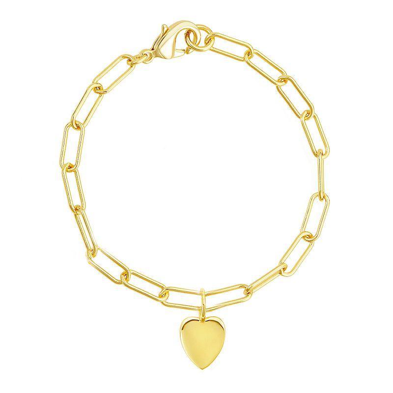 Adornia 14k Gold Plated Paper Clip Chain Heart Bracelet, Womens Yellow Product Image