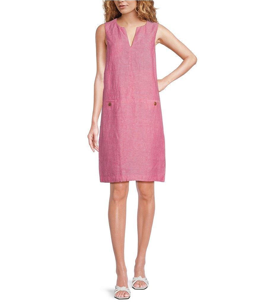 J.McLaughlin Rue Linen Blend Split Round Neck Sleeveless Shift Dress Product Image