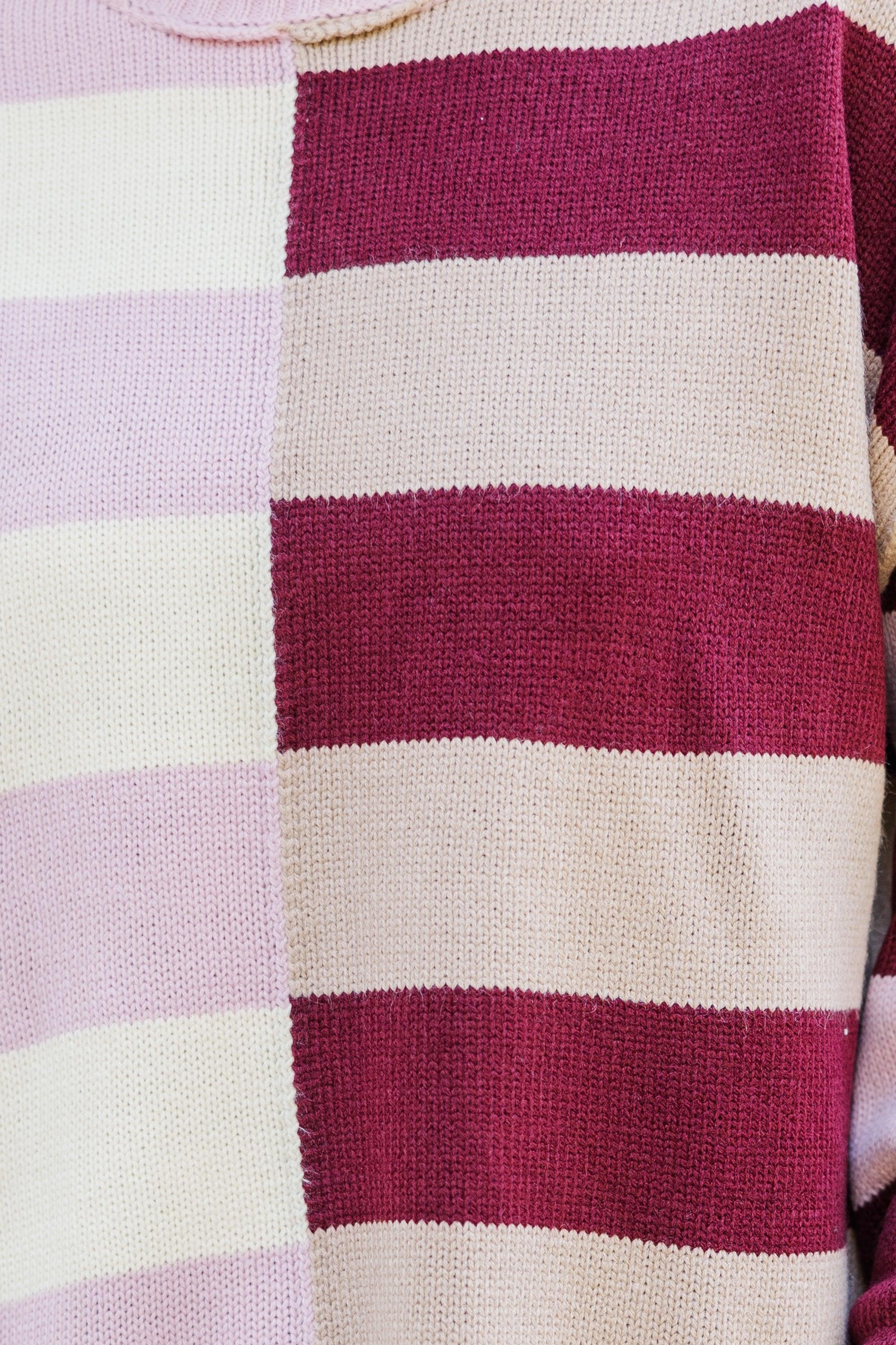 All About You Burgundy Red Striped Sweater Female Product Image