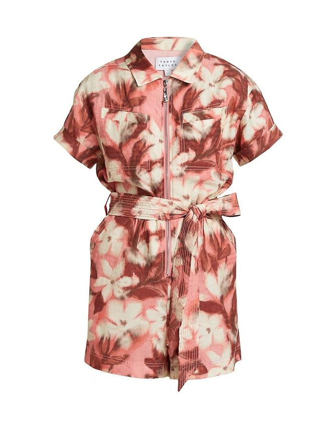 Womens Skye Abstract Linen-Blend Tie-Waist Romper Product Image