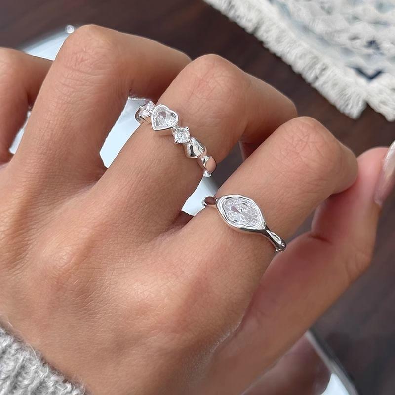 Heart / Irregular Rhinestone Alloy Open Ring Product Image