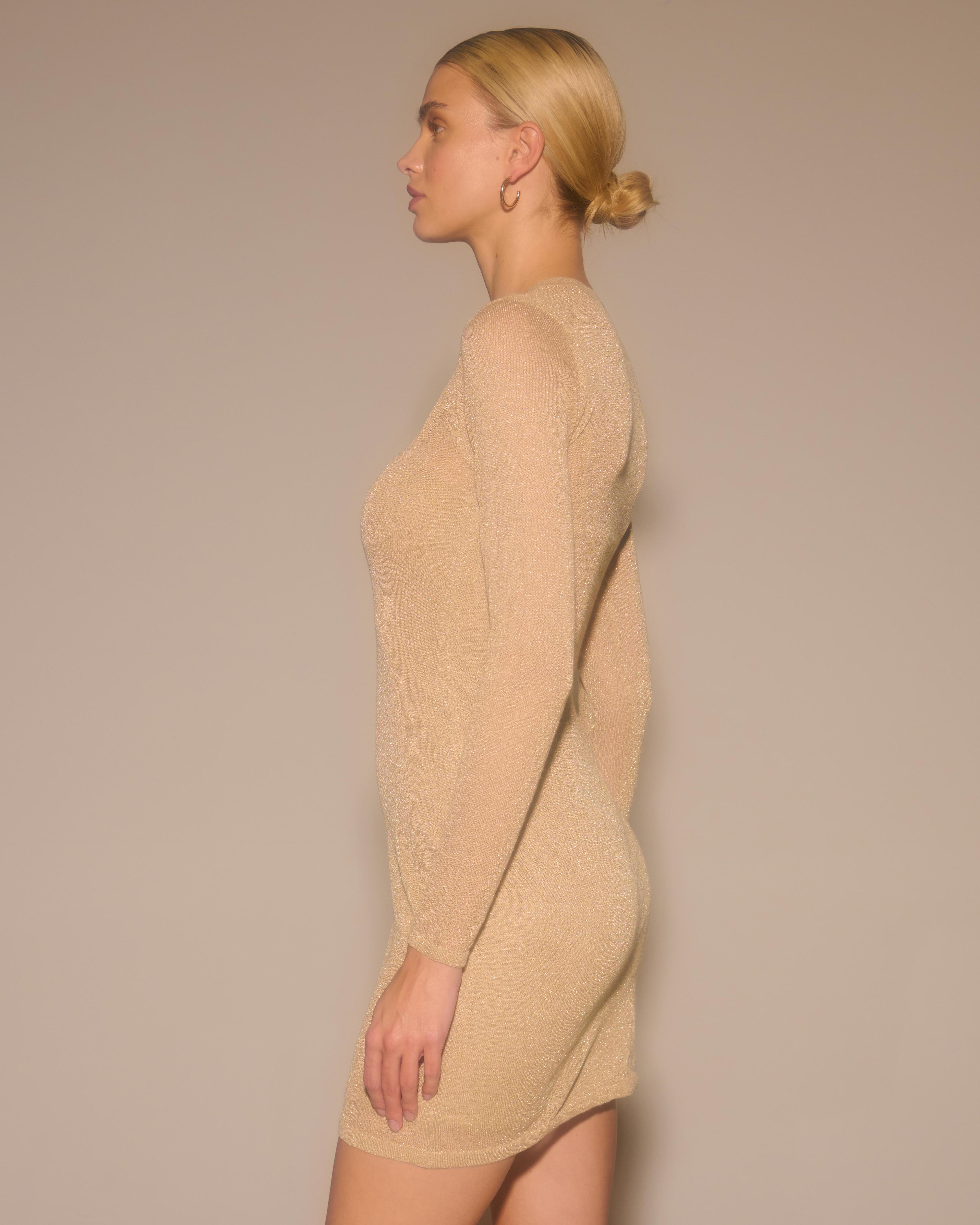 Long-Sleeve Sheer Mini Sweater Dress Product Image