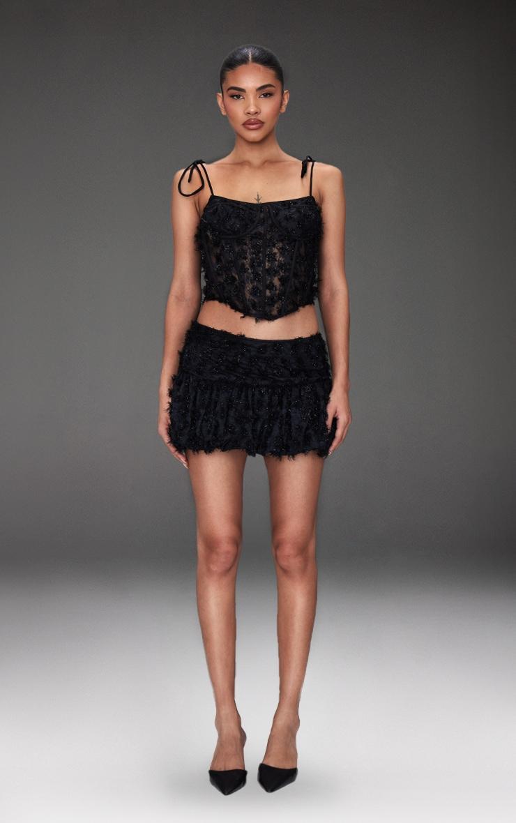 Black Tinsel Lace Puff Hem Skirt Product Image