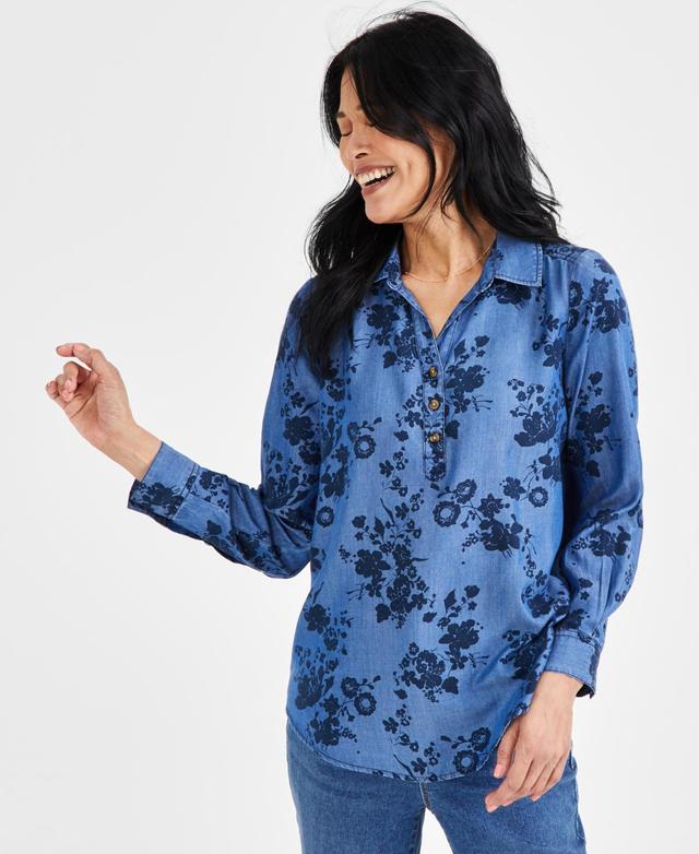 Women's Printed Chambray Popover Shirt, Created for Macy's Product Image