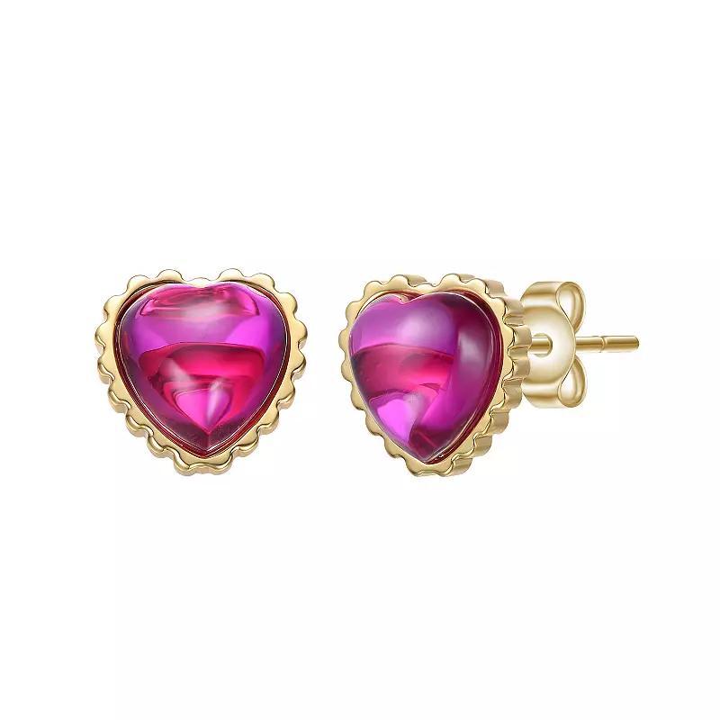 Gold Tone Cubic Zirconia Pink Sunset Heart Stud Earrings, Womens Product Image